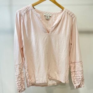 Rachel Zoe Linen Blouse Eyelet Embroidered Womens SP Boho Pale Pink Peasant
